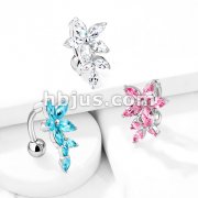 Marquise CZ Flower with Marquise CZ Vines 316L Surgical Steel Top Drop Belly Button Navel Rings