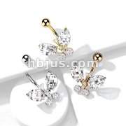 Clear Faceted Crystal Butterfly 316L Surgical Steel Belly Button Navel Ring