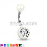 Metallic Coated Acrylic Ball with Single Gemstone 316L surgical Steel Navel Ring