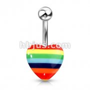 Rainbow Acrylic Heart Navel Ring 316L Surgical Steel 