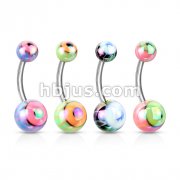 316L Surgical Steel Navel Ring with Metallic Coated Eyeball 80pc Pack (20pcs x 4 colors) 