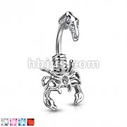 Scorpion with Multi Gemmed Head and Tail Navel Ring 316L Surgical Steel 