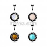 40pc Swirling Flower with Semi Prcious Stone Center 316L Surgical Steel Navel Rings Bulk Pac (10pcs x 4color)