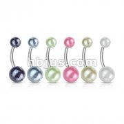 120 Pcs Pearlish Coated Acrylic Balls 316L Surgical Steel Navel Ring Pack (20pcs x 6 colors)
