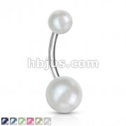 Pearlish Coat Acrylic Balls 316L Surgical Steel Navel Ring 