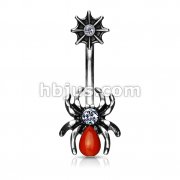 Red Spider and Web with CZ 316L Surgical Steel Belly Button Navel Rings