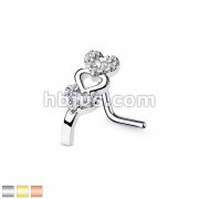 CZ Paved Triple Heart Nose Crawlers 316L Surgical Steel L Bend Nose Stud Rings
