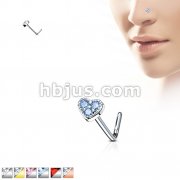 3 CZ Paved Heart 316L Surgical Steel L Bend Nose Stud Rings