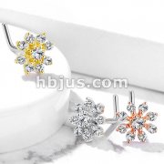 Double Tiered CZ Starburst Top 316L Surgical Steel L Bend Nose Stud Rings