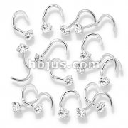 100 Pcs Prong Set Round CZ Top 316L Surgical Steel Nose Screw Rings