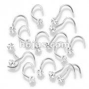 100 Pcs Prong Set Square CZ Top 316L Surgical Steel Nose Screw Rings
