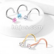 Prong Set Star CZ Top 316L Surgical Steel Nose Screw Rings
