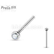 Fishtail Autoclavable Nose Stud with 2mm Clear Gem Ball Top 316L Surgical Steel 