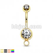 Double Jeweled 316L Surgical Steel Belly Rings with O-Ring for Add on Dangles