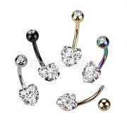 Prong Set 8mm Heart CZ All 316L Surgical Steel Navel Ring