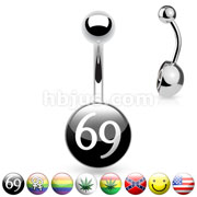 Picture Logo Inlaid and Clear Epoxy Covered 316L Surgical Steel Belly Button Rings