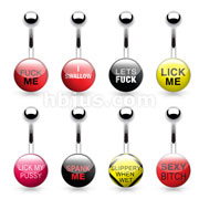 80 Pcs Bad Words Inlaid and Clear Epoxy Covered 316L Surgical Steel Belly Button Rings Bulk Pack (10 pcs x 8 Styles)