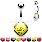 Text Logo Inlaid and Clear Epoxy Covered 316L Surgical Steel Belly Button Rings