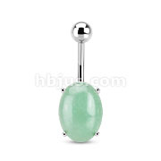 316L Surgical Steel Prong Set Oval Amazonite Semi Precious Stone Navel Ring