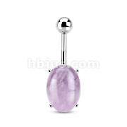 316L Surgical Steel Prong Set Oval Amethyst Semi Precious Stone Navel Ring