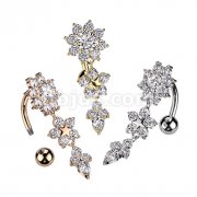 316L Surgical Steel Double Flower Top Drop Dangle Belly Button Ring