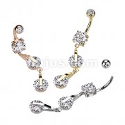 Double CZ Dangle 316L Surgical Steel Belly Button Navel Ring