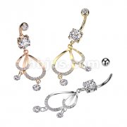 Double CZ Pave Tear Drop With CZ Dangle 316L Surgical Steel Belly Button Navel Ring