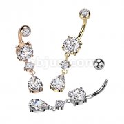 Tear Drop CZ Dangle 316L Surgical Steel Belly Button Navel Ring