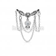 Leaflet Chandelier Chained Heart Dangle 316L Surgical Steel Top Down Navel Ring  