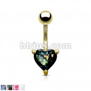 Opal Glitter Heart Prong Set Gold IP Over316L Surgical Steel Belly Button Navel Rings