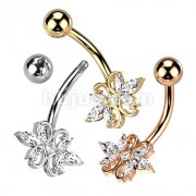 Double Heart 3 Marquise CZ 316L Surgical Steel Belly Button Navel Ring