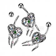 Heart Dream Catcher With Multi Color CZ 316L Surgical Steel Belly Button Ring