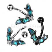 Bat with Abalone Shell Wings 316L Surgical Steel Belly Button Ring
