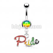 Gay Pride Epoxy with 'PRIDE' Dangle Navel Ring