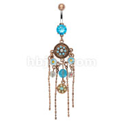 Vintage Aqua CZ with Turquoise and Opalite Chandelier Dangle Belly Rings