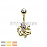 Crystal Paved Octopus Belly Button Navel Rings 316L surgical Steel