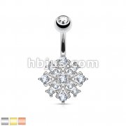 Gem Paved Starburst 316L Surgical Steel Belly Button Navel Rings