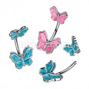 316L Surgical Steel Belly Button Ring With Double Butterfly 