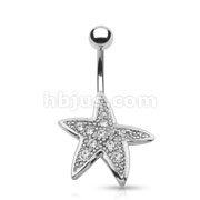 CZ Paved Starfish 316L surgical Steel Belly Rings