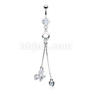Prong Heart Loop and Gem Butterfly & Heart Dangle with 316L CZ Prong Set Navel 