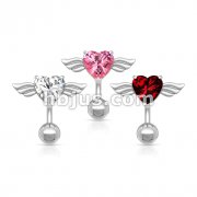 Dozen Pack of Angel Winged 8mm Heart CZ with Top Down 316L Surgical Steel Navel Rings