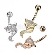 316L Surgical Steel Fox Belly Ring With Pave CZ's and Red CZ Eyes