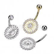 316L Surgical Steel Belly Ring With Pave CZ Wheel 
