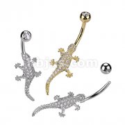 316L Surgical Steel Belly Ring With Pave CZ Lizard