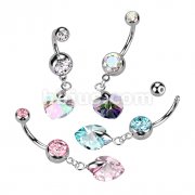 Crystal Ray Prism Heart Navel belly button Ring 