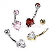 Implant Grade Titanium With Pressed Fit CZ Top and Heart Brass Prong Set CZ Belly Button Ring