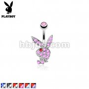 Multi Colored Gems on Playboy Bunny 316L Surgical Steel Navel Ring