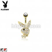 Multi Paved Gems on Playboy Bunny 14kt Gold Plated Navel Ring