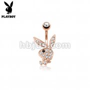 Multi Colored Gems on Playboy Bunny Rose Gold 316L Surgical Steel Navel Ring 