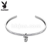 Playboy Bunny Dangle Multi Paved Gem Resizable 316L Stainless Steel Cuff Bracelet